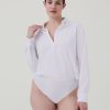 Women Spanx Blouses | The Collared Long Sleeve Bodysuit