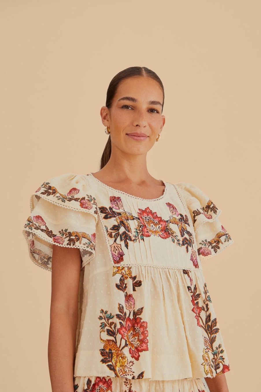 Women Farm Rio Blouses | Sand Leopard Flowers Blouse