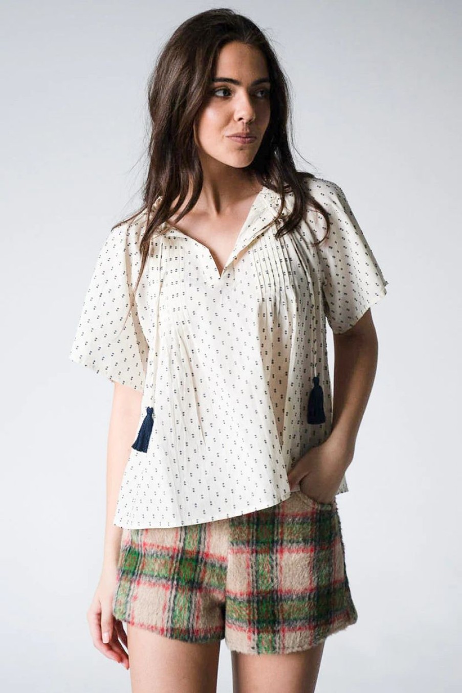 Women Never A Wallflower Blouses | Peasant Top Ivory Swiss Dot