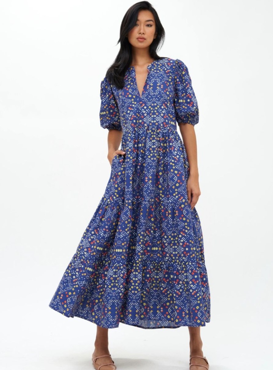 Women Oliphant Dresses | Puff Sleeve Maxi-Indigo Shibori