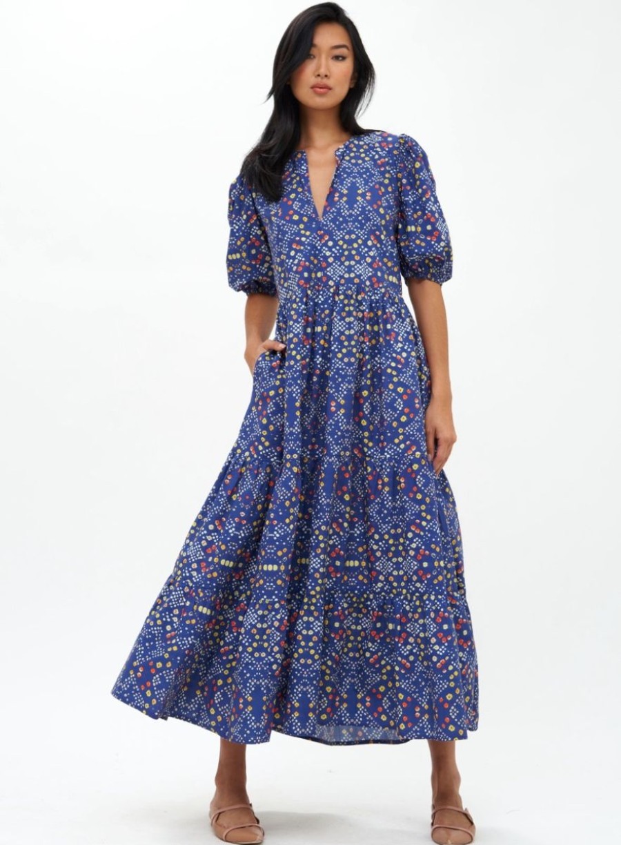 Women Oliphant Dresses | Puff Sleeve Maxi-Indigo Shibori