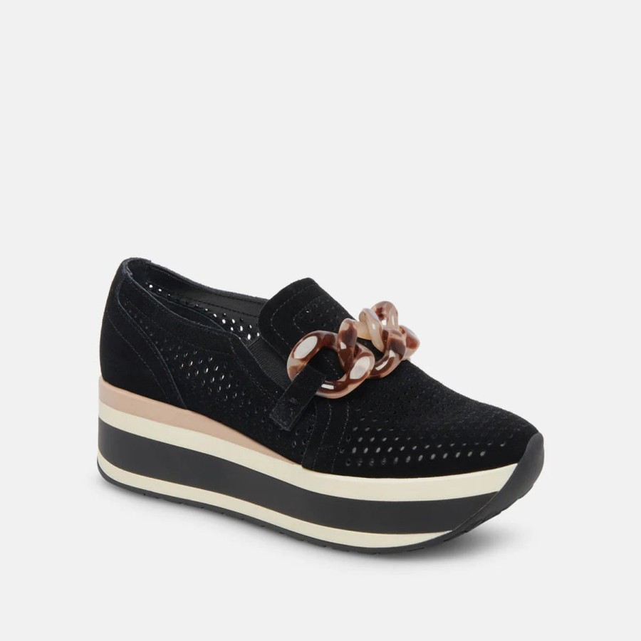 Women Dolce Vita Sneakers | Jhenee Perforated Sneakers Onyx Suede