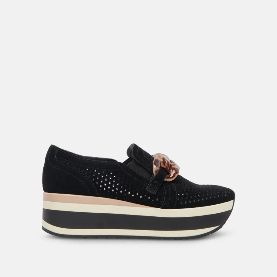 Women Dolce Vita Sneakers | Jhenee Perforated Sneakers Onyx Suede