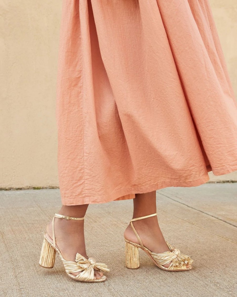 Women Loeffler Randall Heels & Wedges | Camellia Gold Pleated Bow Heel