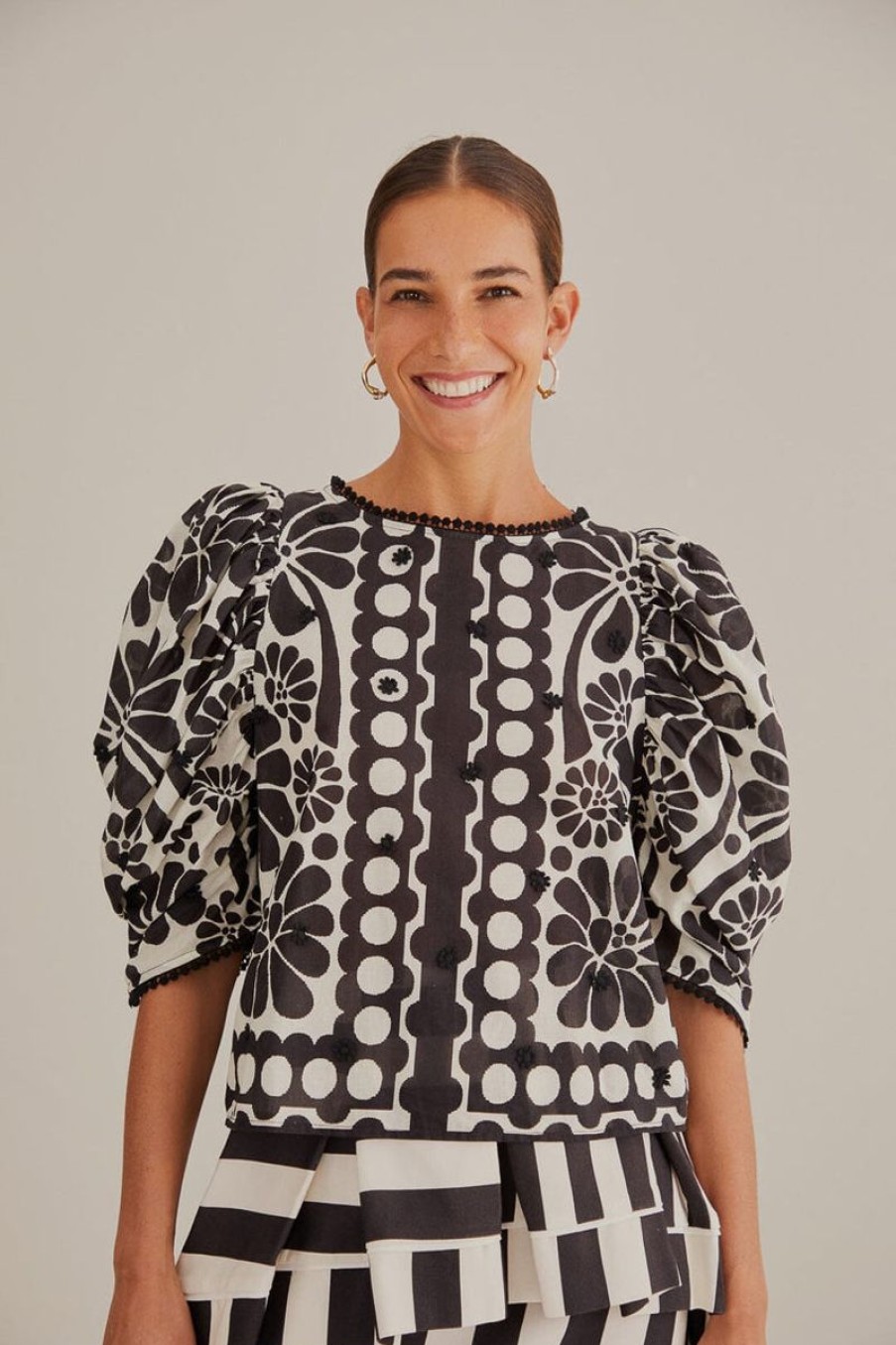 Women Farm Rio Blouses | Black Palermo Puff Sleeve Blouse