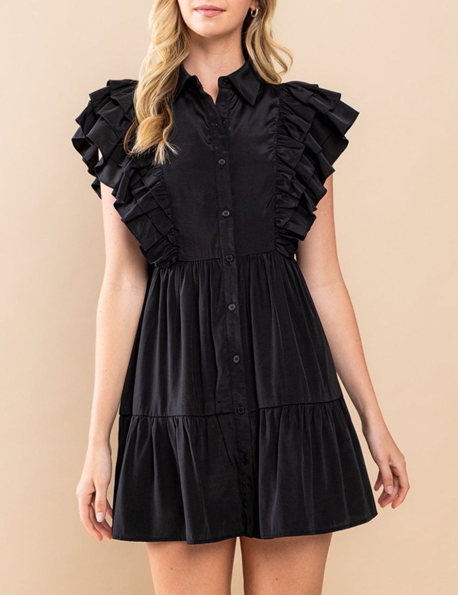 Women Esme Dresses | Black Ruffle Sleeve Dress