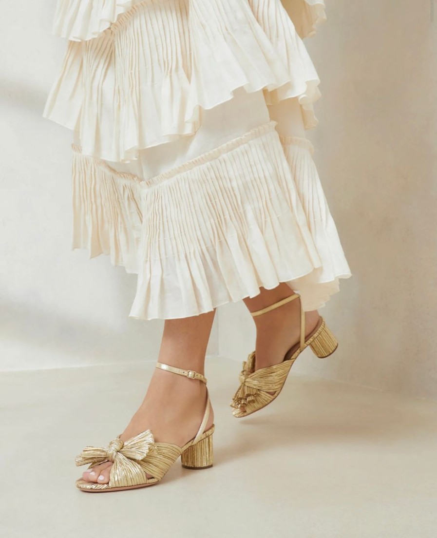 Women Loeffler Randall Heels & Wedges | Dahlia Gold Pleated Bow Heel