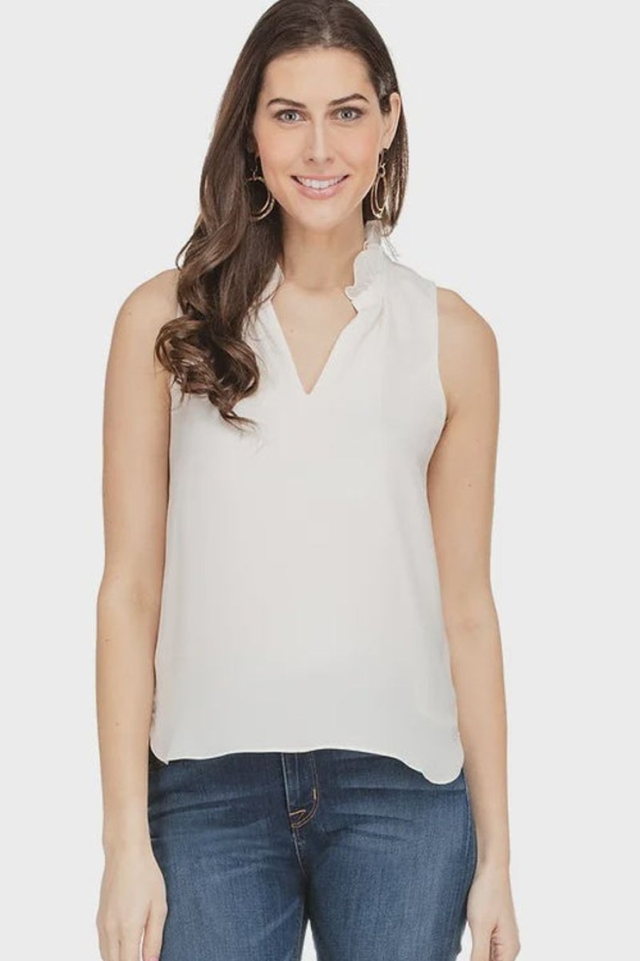 Women JADE Blouses | Cream Ruffle Neck Top