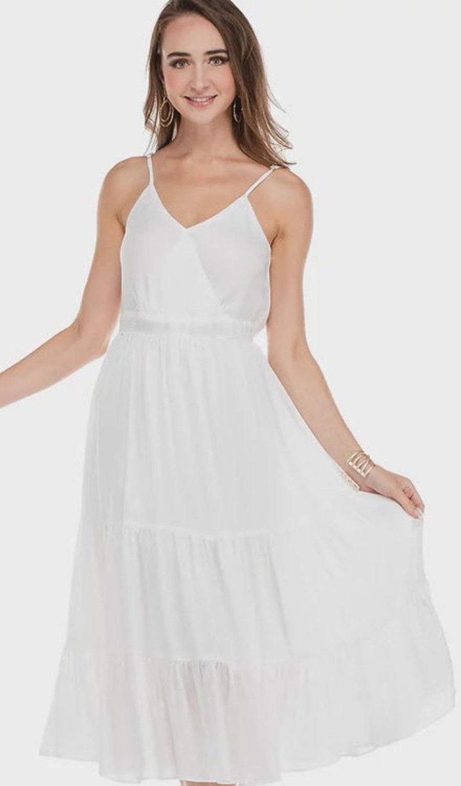 Women Joy Joy Dresses | White Tiered Midi Dress