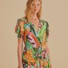 Women Farm Rio Dresses | Multicolor Banana Foliage Short Sleeve Mini Dress