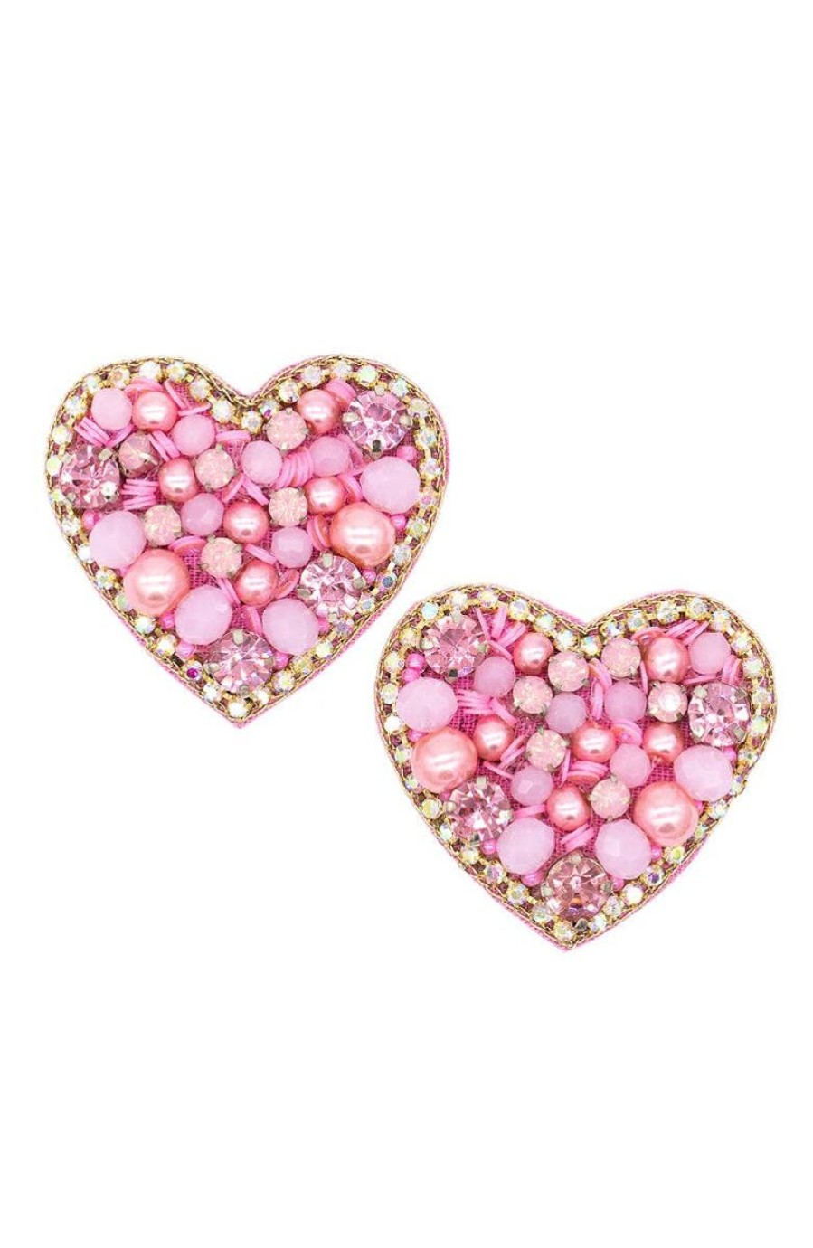 Women Allie Beads Jewelry | Pink Heart Stud Earrings