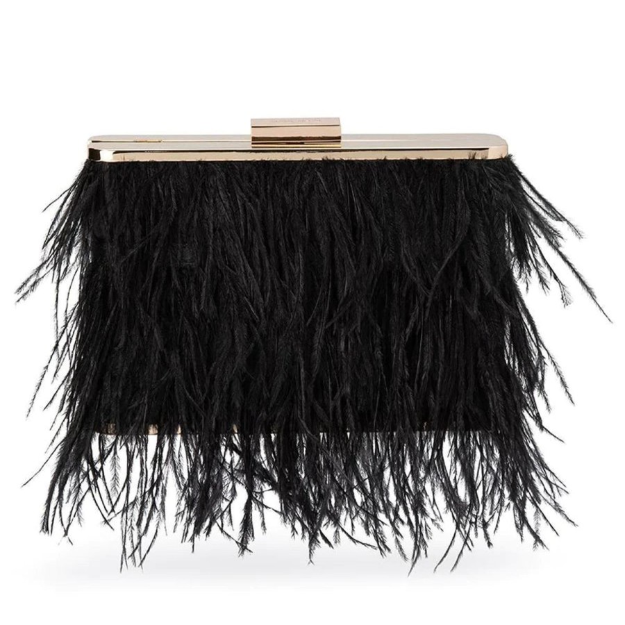 Women Olga Berg Bags | Estelle Black Feather Clutch