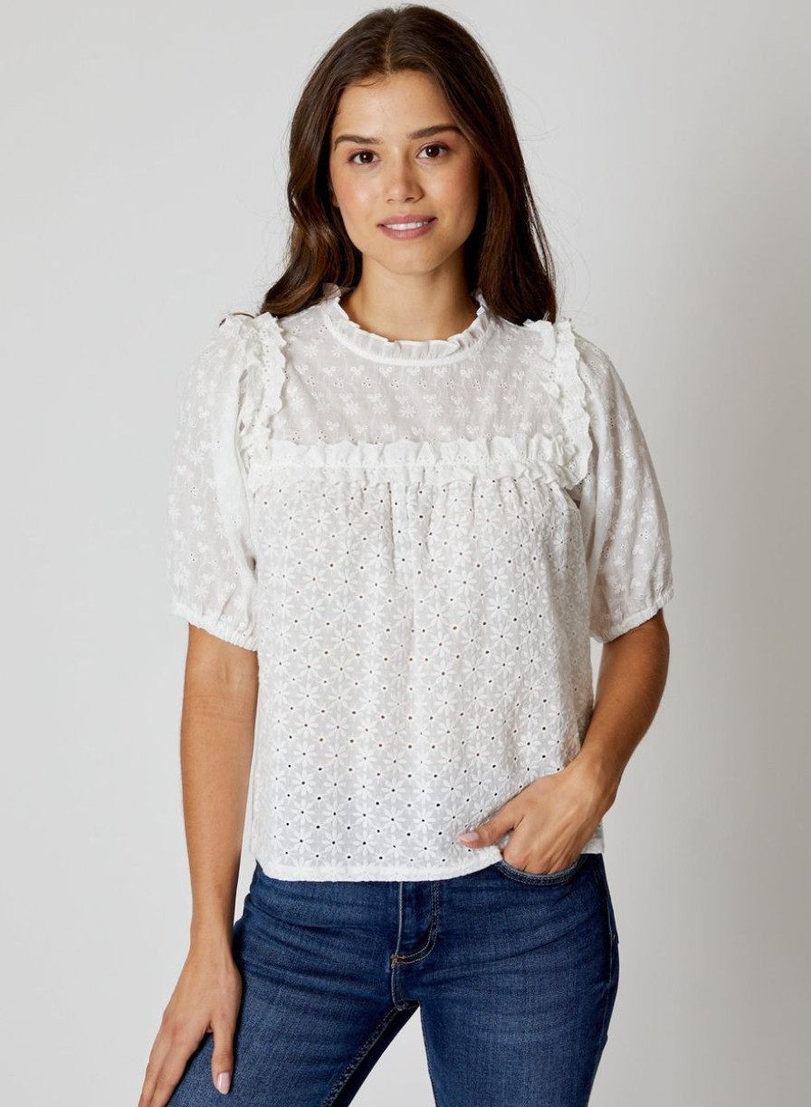 Women Design History Blouses | White Eyelet Tee