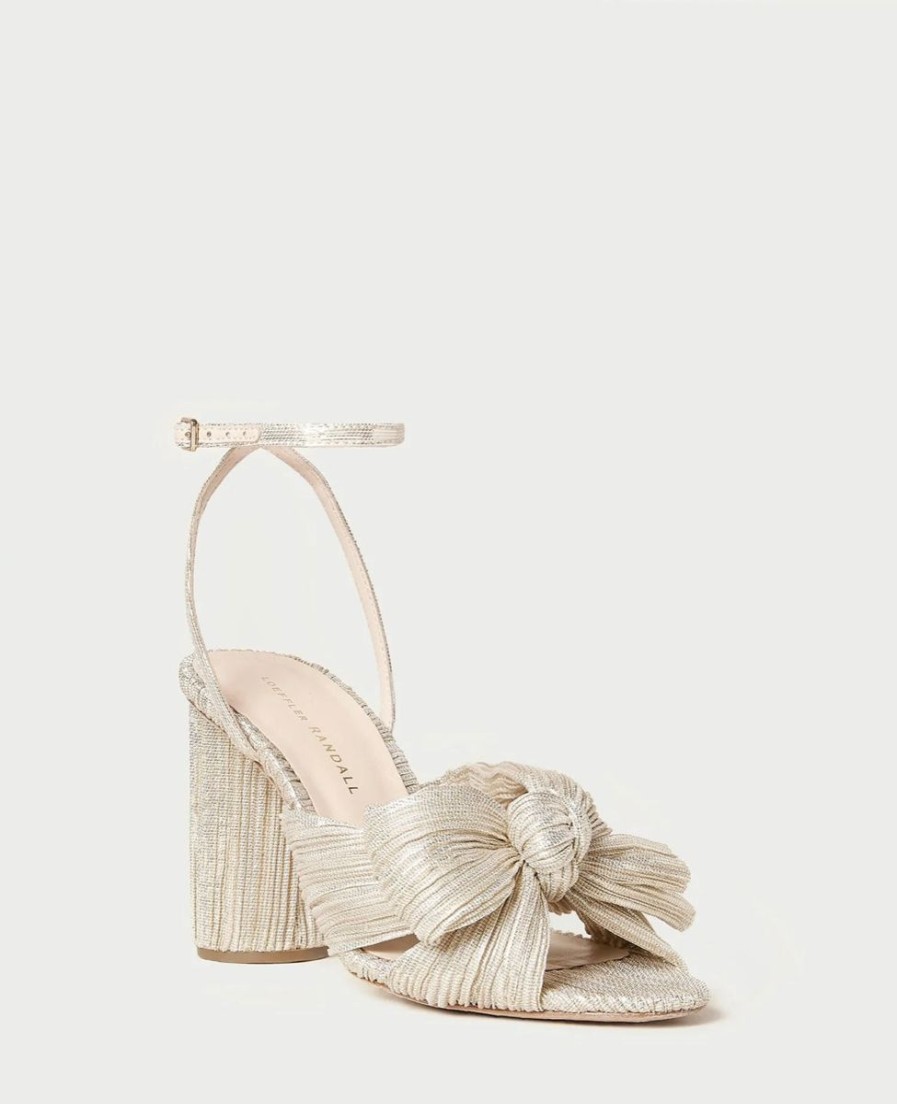 Women Loeffler Randall Heels & Wedges | Camellia Platinum Pleated Bow Heel