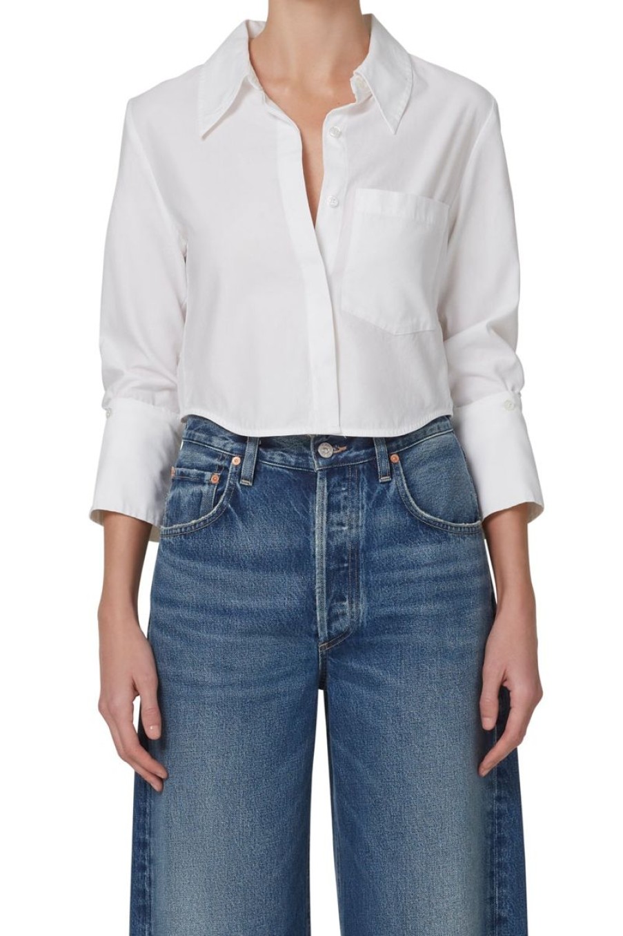 Women Citizens of Humanity Blouses | Bea Crop Top In White Sateen