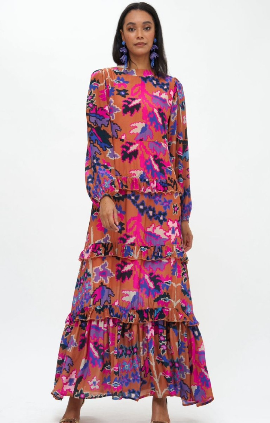 Women Oliphant Dresses | Mock Neck Maxi-Toffee Bukhara