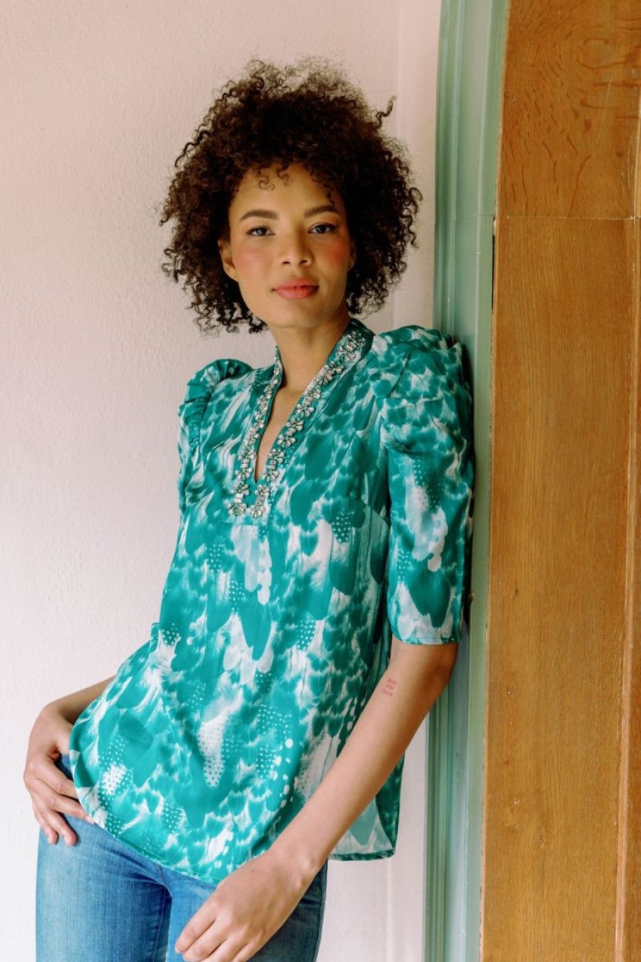 Women Sheridan French Blouses | Natalie Blouse In Emerald Blume