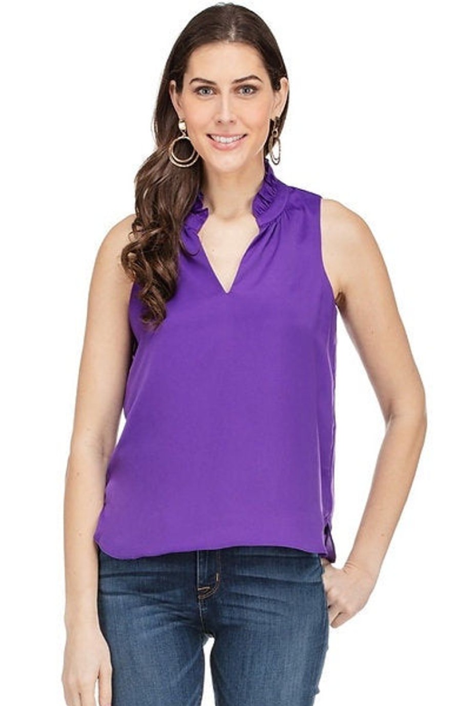 Women JADE Blouses | Purple Ruffle Neck Top