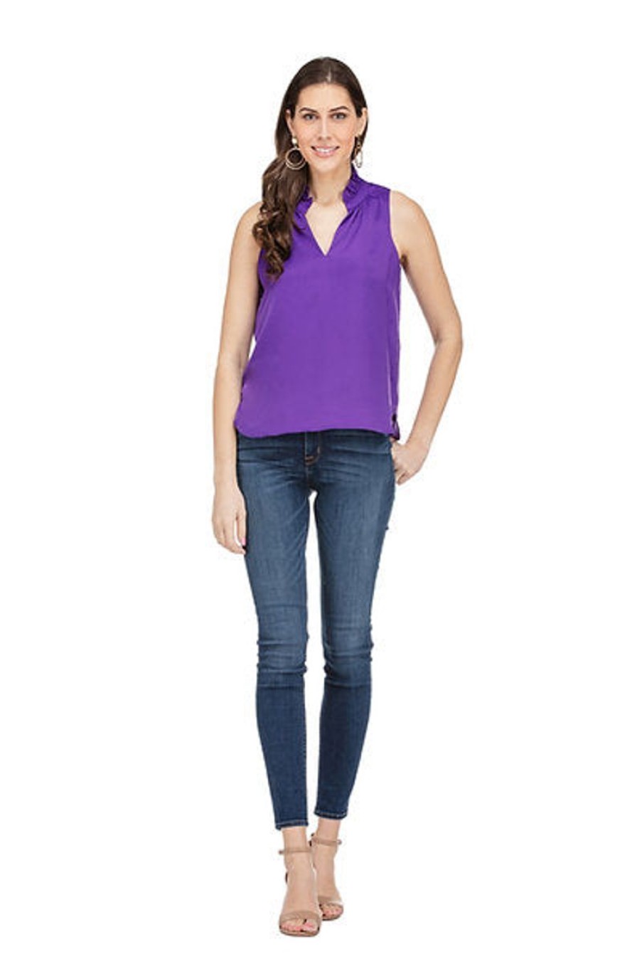 Women JADE Blouses | Purple Ruffle Neck Top