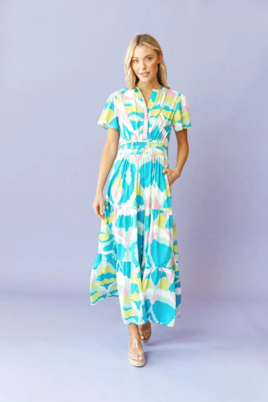 Women Sheridan French Dresses | Eloise Dress In Pool Blue Watercolor Ikat