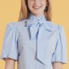 Women Tyler Boe Blouses | Morgan Puff Sleeve Tie Neck Blouse