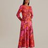 Women Farm Rio Dresses | Pink Bold Floral Long Sleeve Maxi Dress