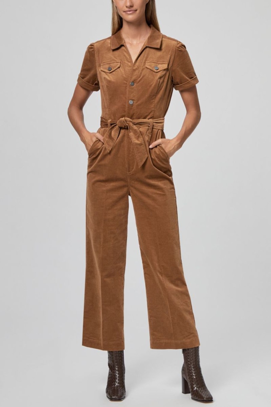 Women PAIGE Jumpsuits & Rompers | Anessa Short Sleeve Jumpsuit-Toasted Coconut