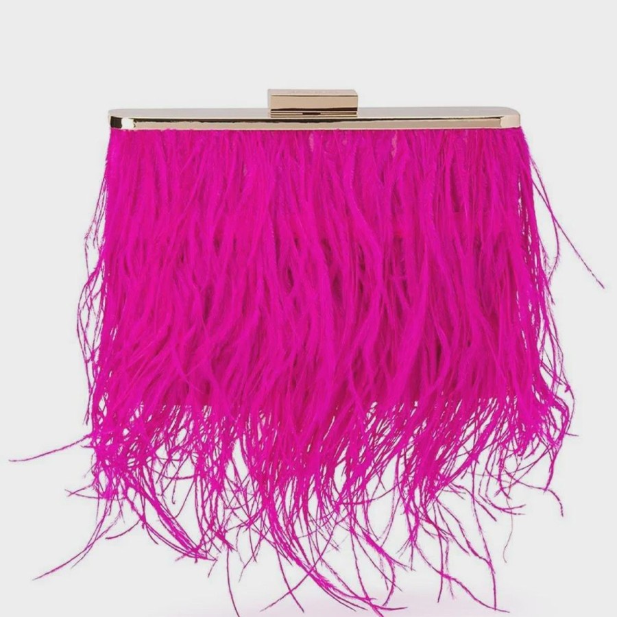 Women Olga Berg Bags | Estelle Fuchsia Feather Clutch