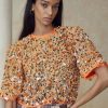 Women Hunter Bell Blouses | Shelby Top|Orange Sequins