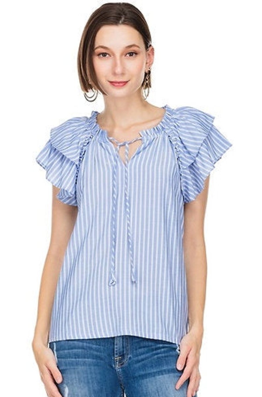 Women JADE Blouses | Blue Stripe Top