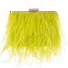 Women Olga Berg Bags | Estelle Chartreuse Feather Clutch