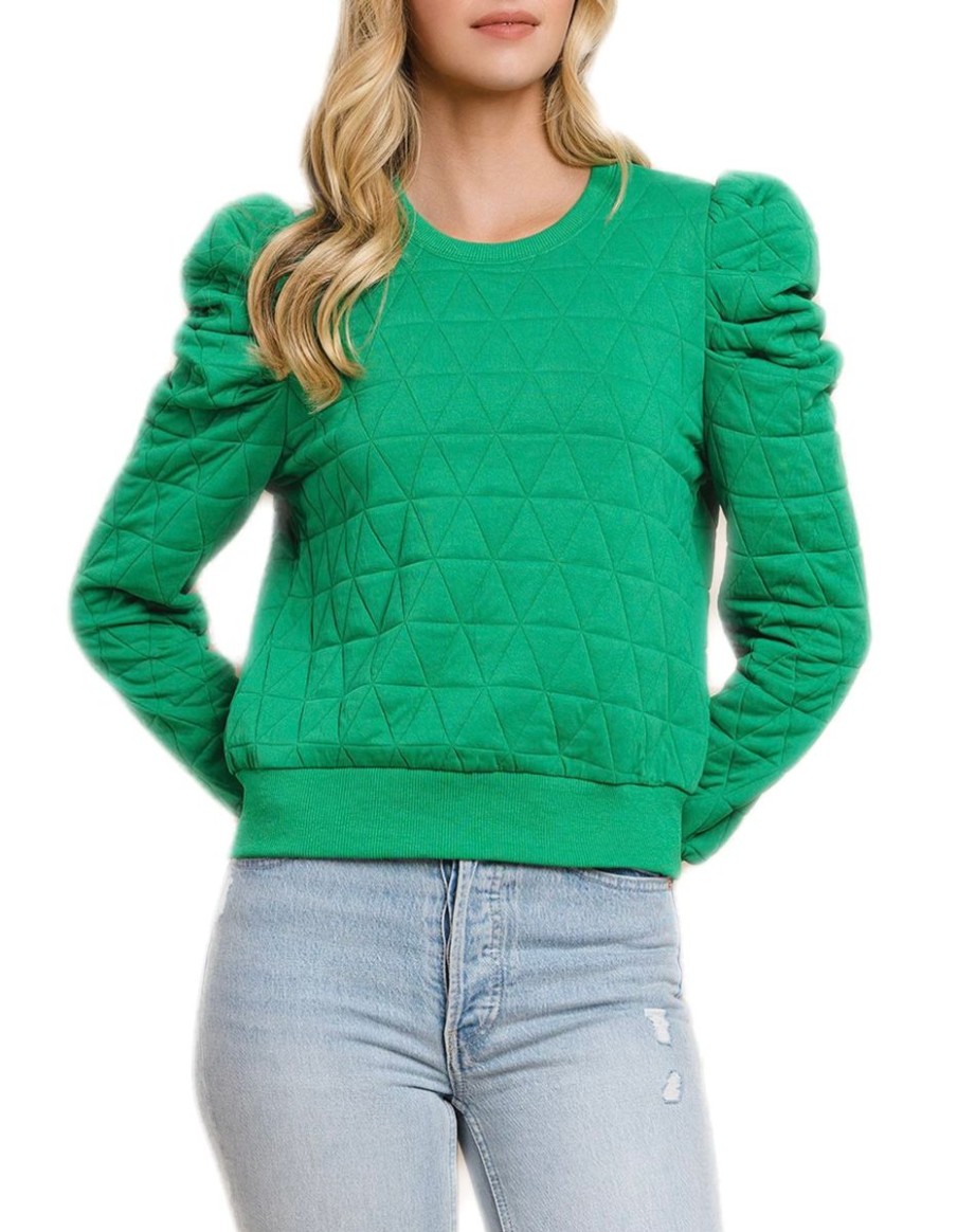 Women Esme Knits & Tees | Green Quilted Sweatshirt