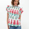 Women Oliphant Blouses | Pintuck Ruffle Top-Sumba Red