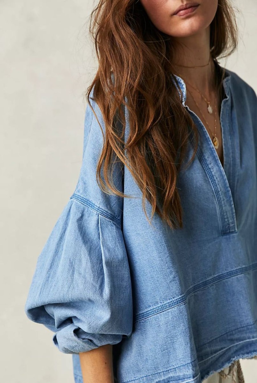 Women Free People Blouses | Jude Denim Pullover