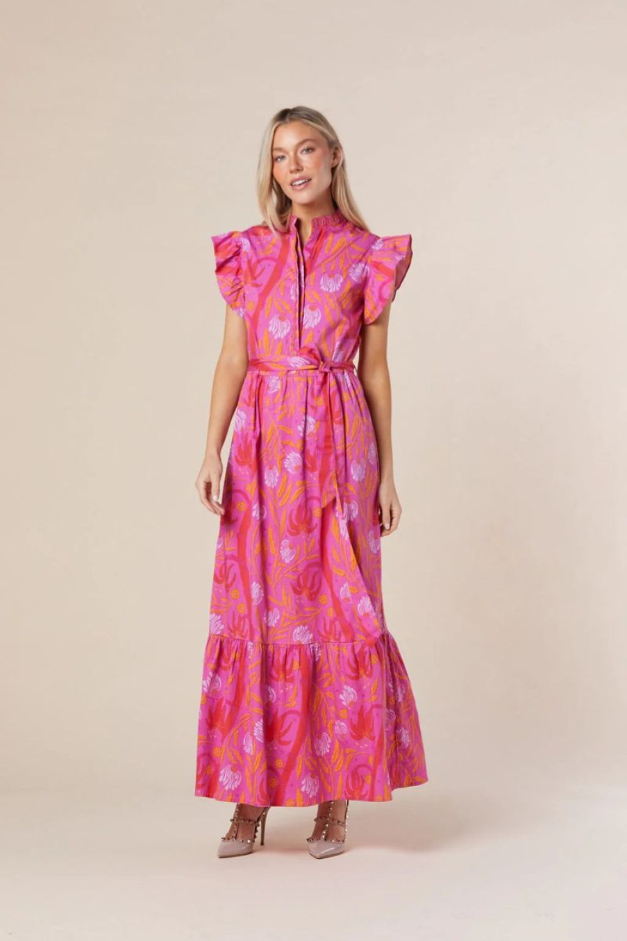 Women Sheridan French Dresses | Taylor Dress In Fuchsia Botanical