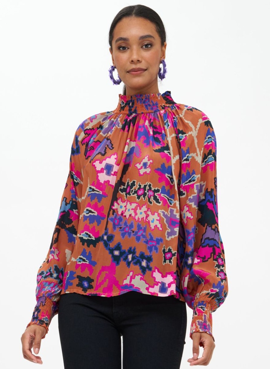 Women Oliphant Blouses | High Neck Blouse-Toffee Bukhara