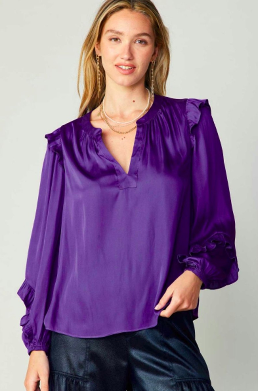 Women Current Air Blouses | Purple Ruffle Trim Blouse