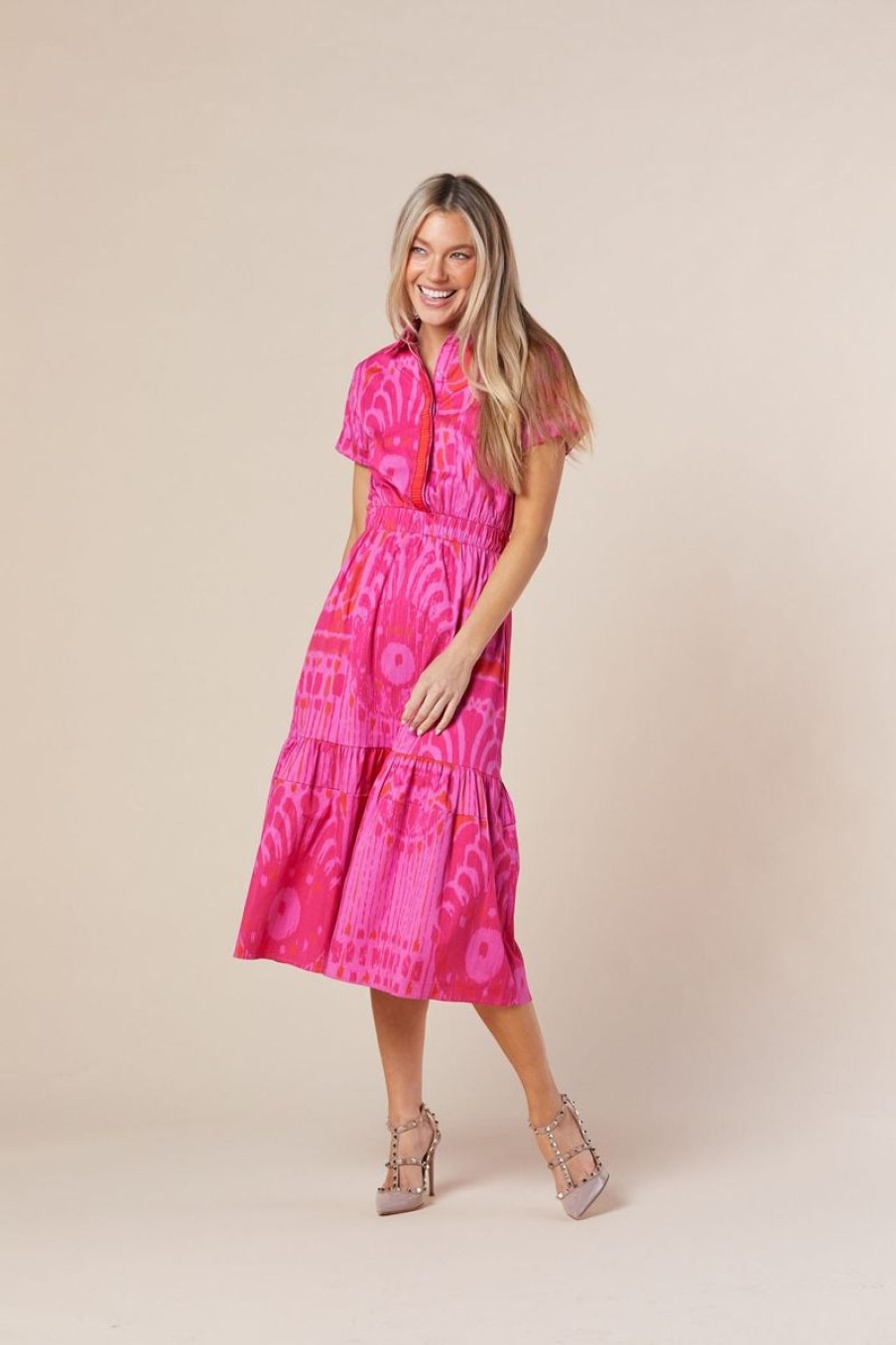 Women Sheridan French Dresses | Gwyneth Dress In Hot Pink Moroccan Ikat