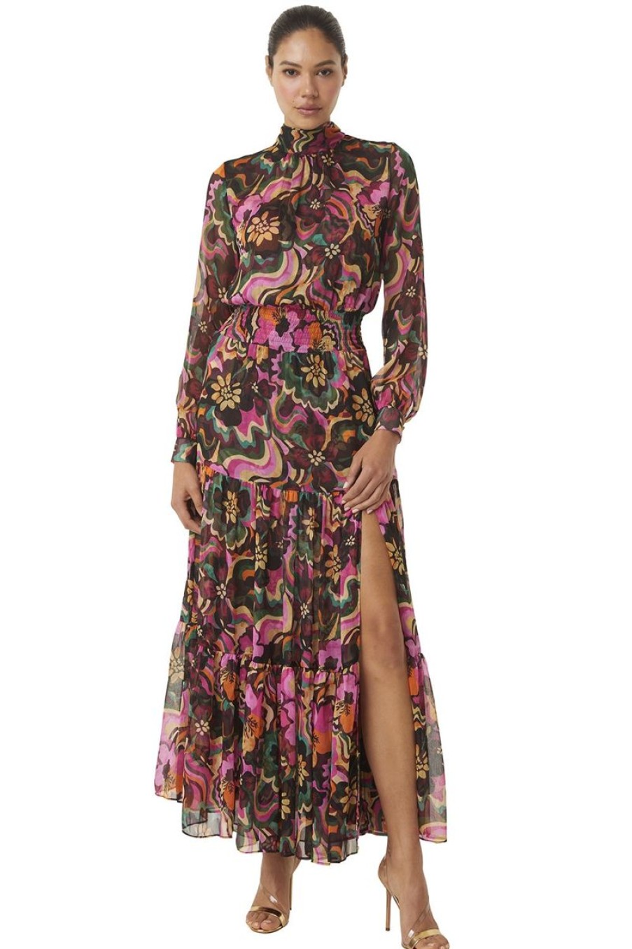 Women Misa Los Angeles Dresses | Daphne Tie-Back Bow Floral Dress