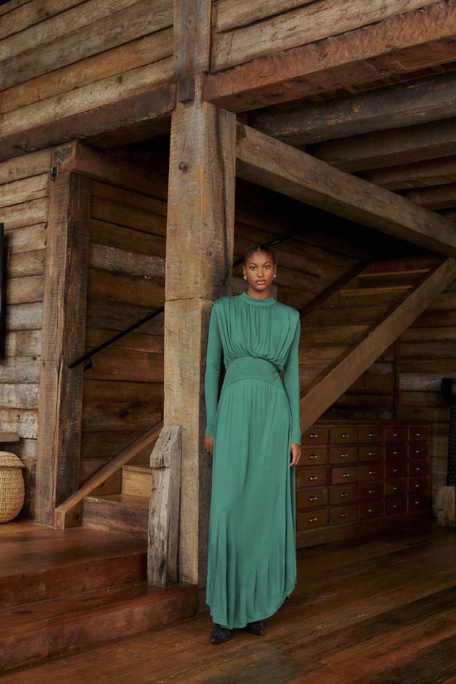 Women Farm Rio Dresses | Emerald High Neck Maxi Dress