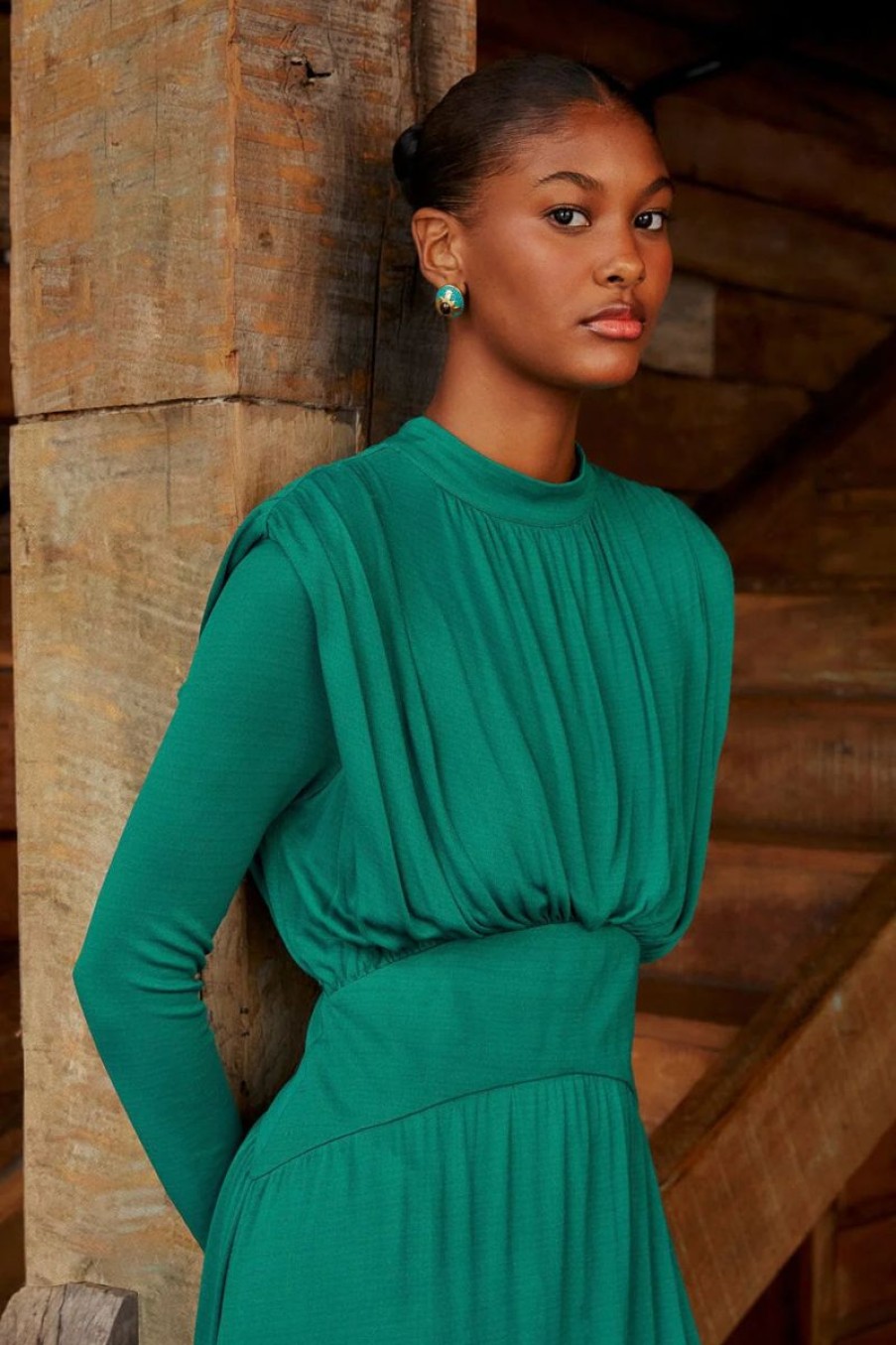 Women Farm Rio Dresses | Emerald High Neck Maxi Dress