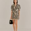 Women Farm Rio Dresses | Black Mixed Stripes Short Sleeve Mini Dress