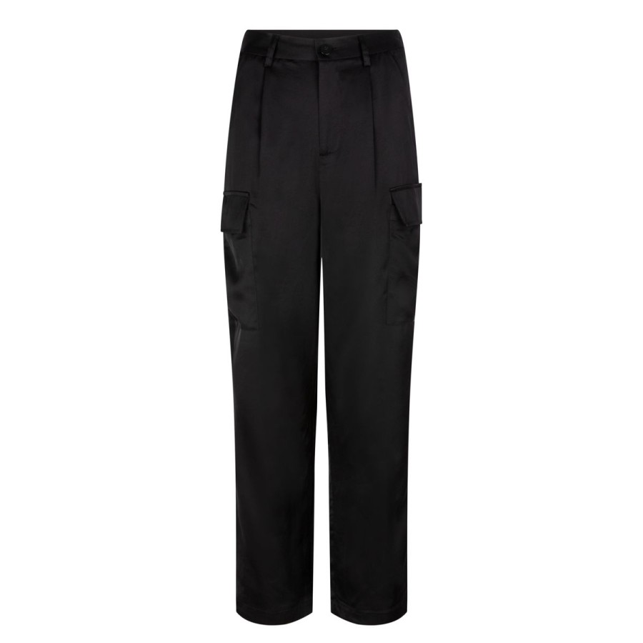 Women Esqualo Denim & Pants | Sateen Cargo Pants-Black