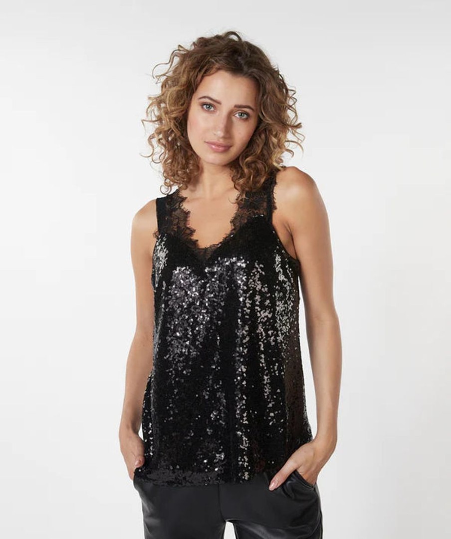 Women Esqualo Blouses | Sequined Cami-Black