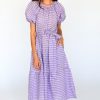 Women Never A Wallflower Dresses | Pink And Purple Check Gathered Neck Dress