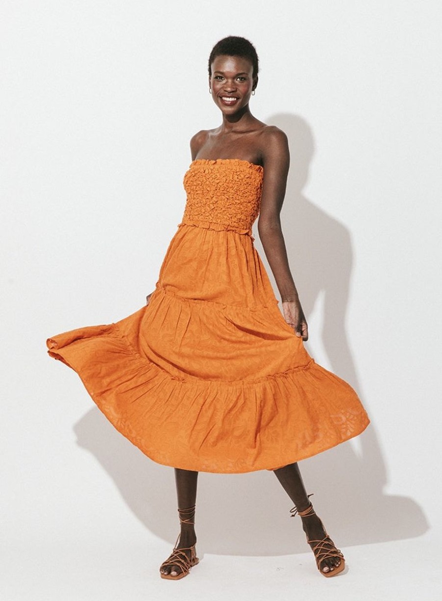 Women Cleobella Dresses | Allegra Midi Dress|Orange