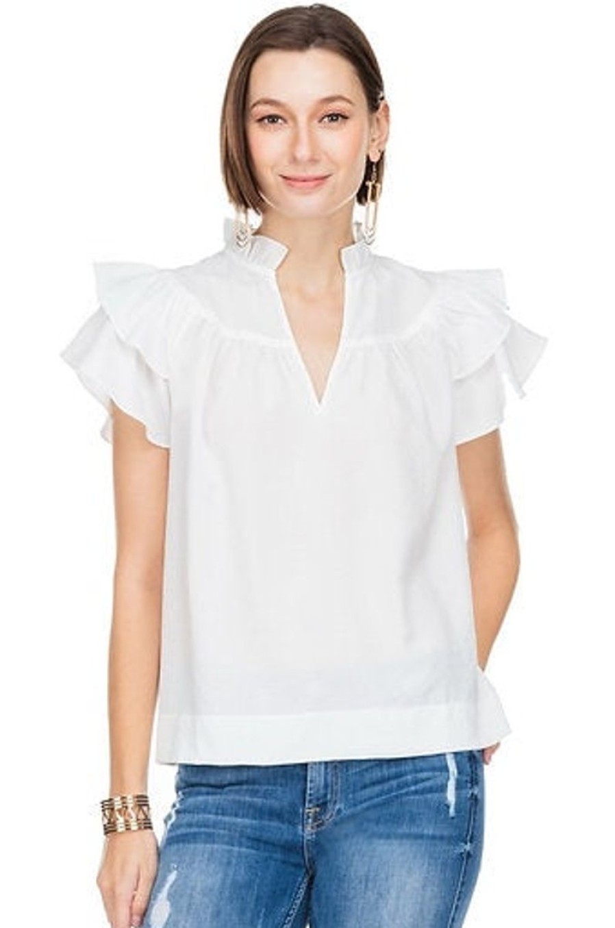 Women Joy Joy Blouses | White Flutter Top