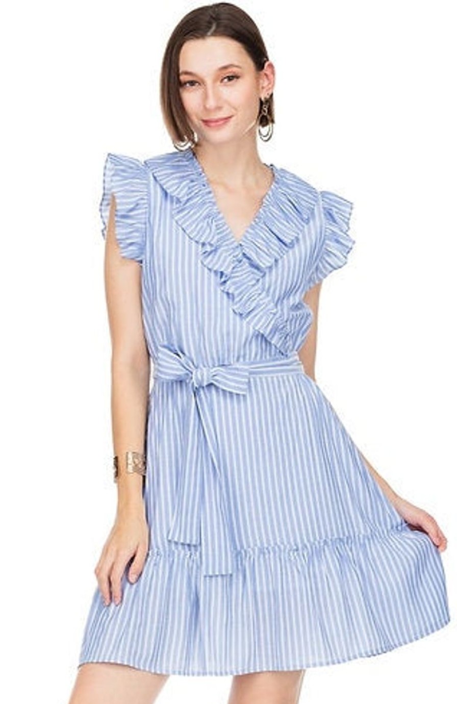 Women JADE Dresses | Dorothy Wrap Dress-Blue Stripe