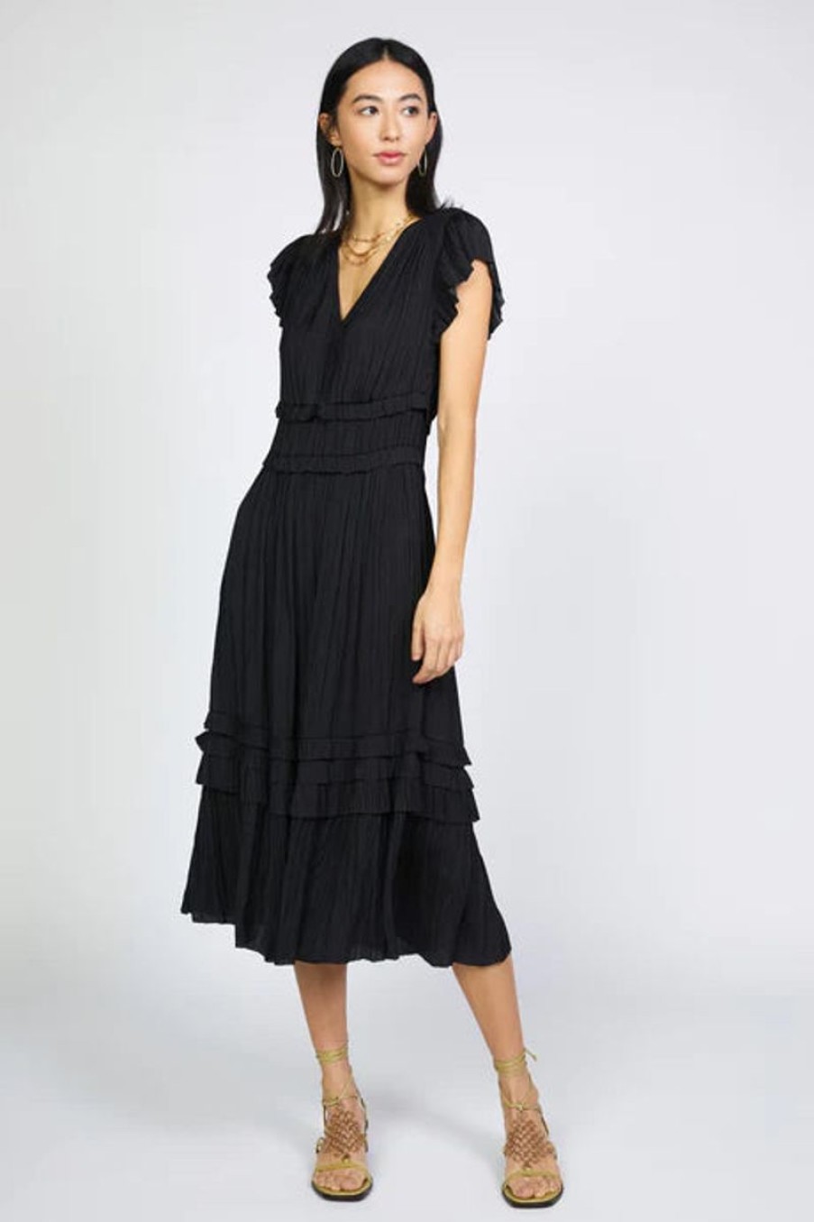 Women Current Air Dresses | Sereia Pleated Midi Dress|Black