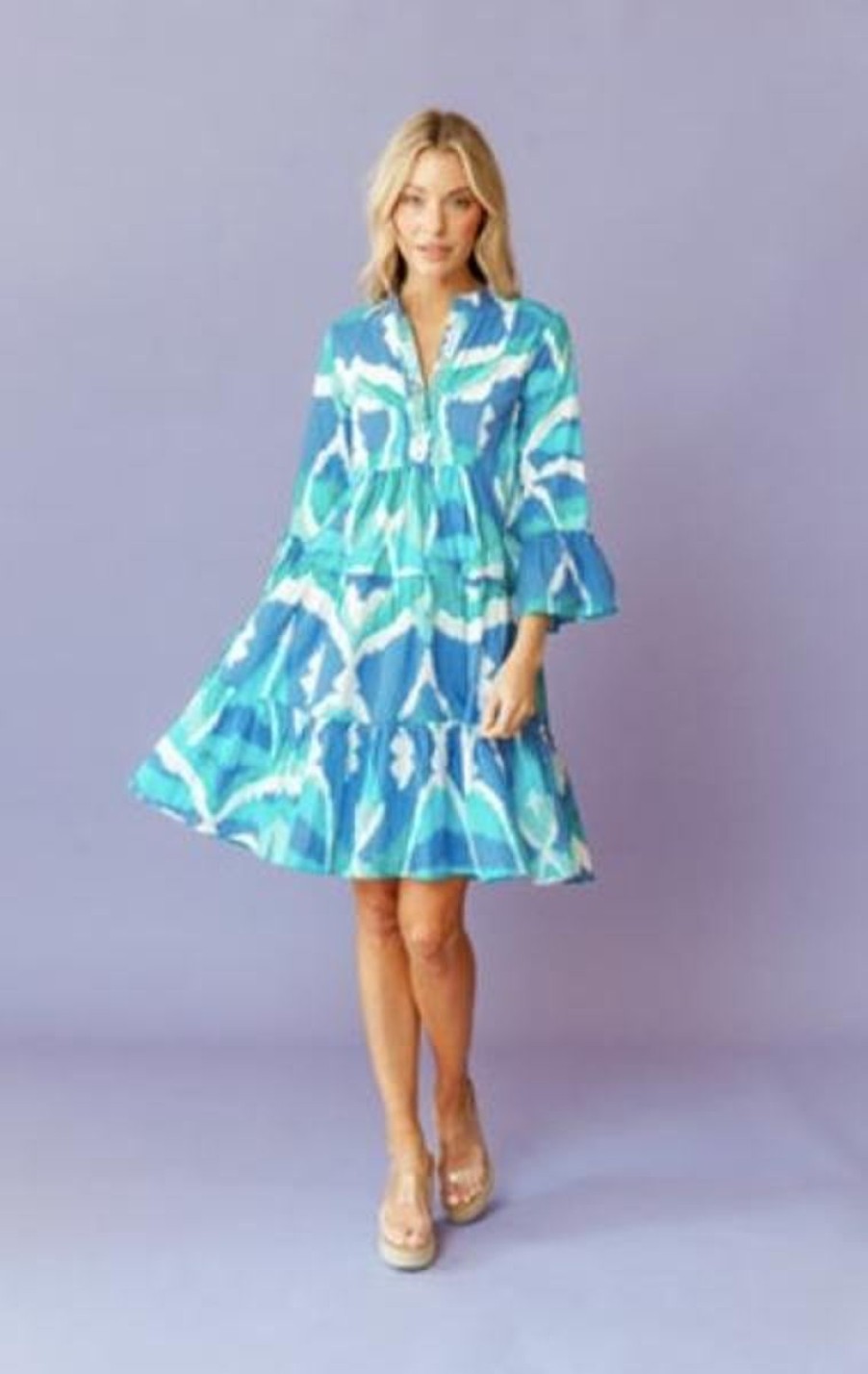 Women Sheridan French Dresses | Caty Dress In Cerulean Watercolor Ikat